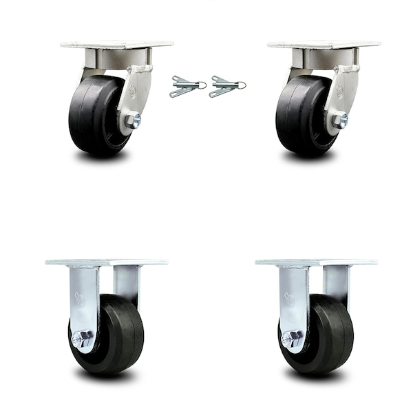 4 Inch Kingpinless Rubber on Steel Wheel Caster Swivel Locks 2 Rigid SCC, 2PK